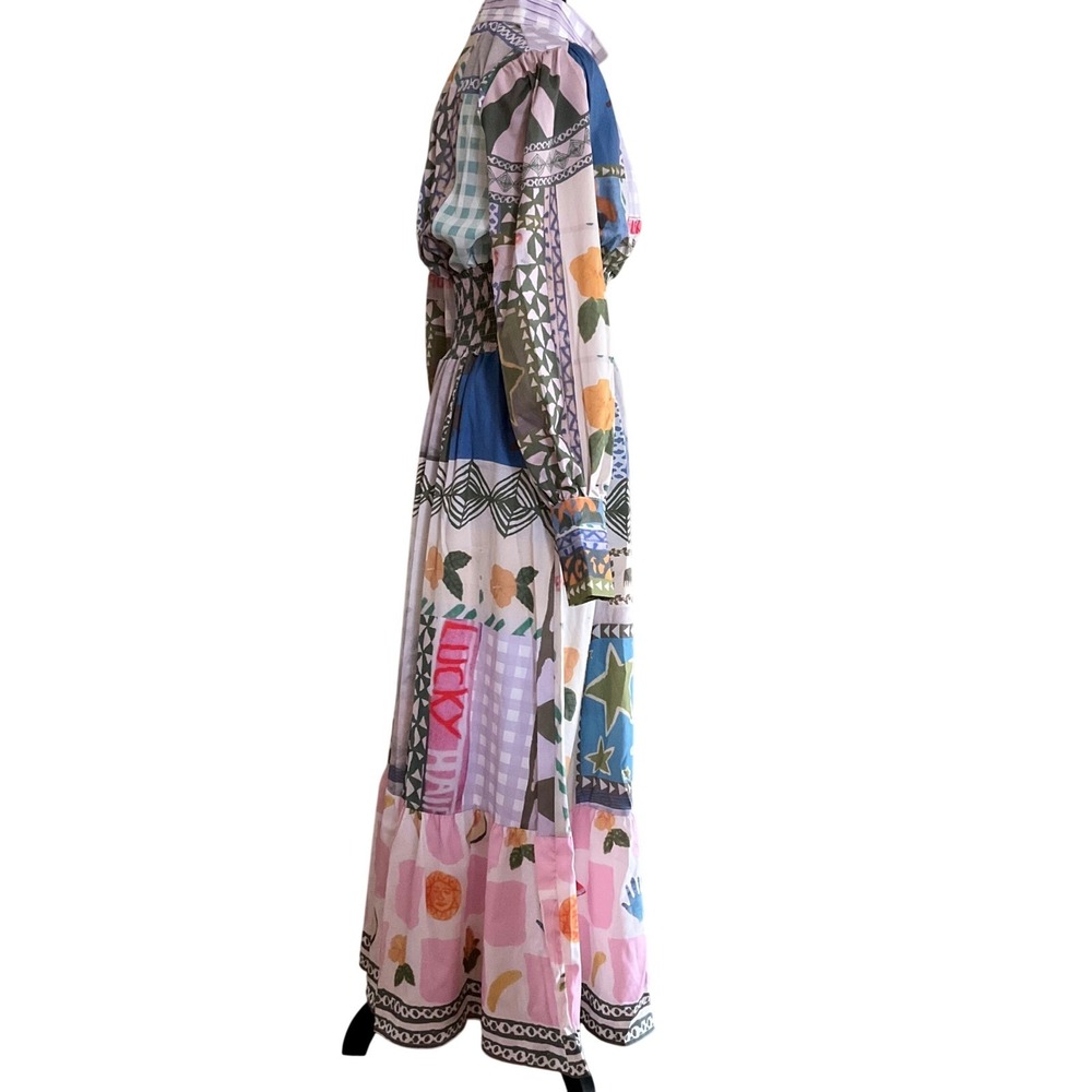 Women's Multi-Color Patchwork Maxi Dress - Long Sleeve - Picture 7 of 16
